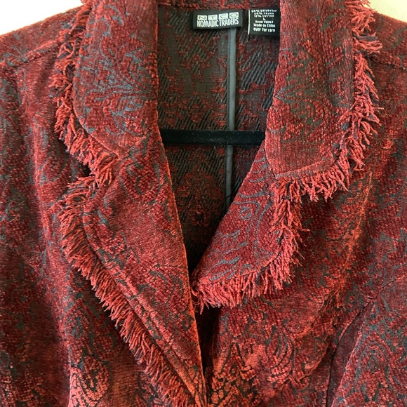 Vintage NTCO Nomadic Traders Blazer Red and Black Raised Pattern Sz Large - Picture 3 of 9